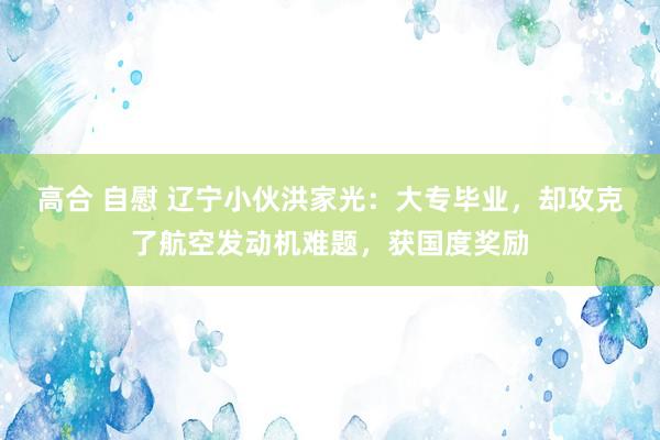 高合 自慰 辽宁小伙洪家光：大专毕业，却攻克了航空发动机难题，获国度奖励