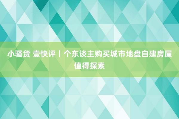 小骚货 壹快评丨个东谈主购买城市地盘自建房屋值得探索