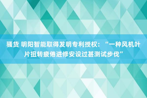 骚货 明阳智能取得发明专利授权：“一种风机叶片扭转疲倦进修安设过甚测试步伐”