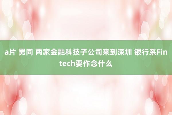 a片 男同 两家金融科技子公司来到深圳 银行系Fintech要作念什么