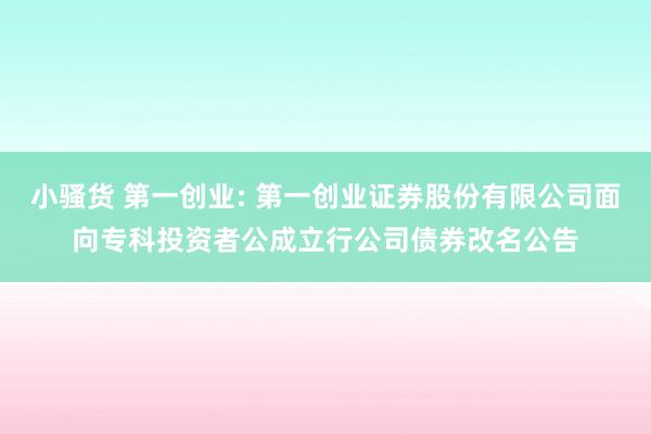 小骚货 第一创业: 第一创业证券股份有限公司面向专科投资者公成立行公司债券改名公告