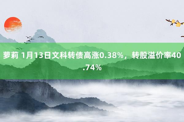 萝莉 1月13日文科转债高涨0.38%，转股溢价率40.74%